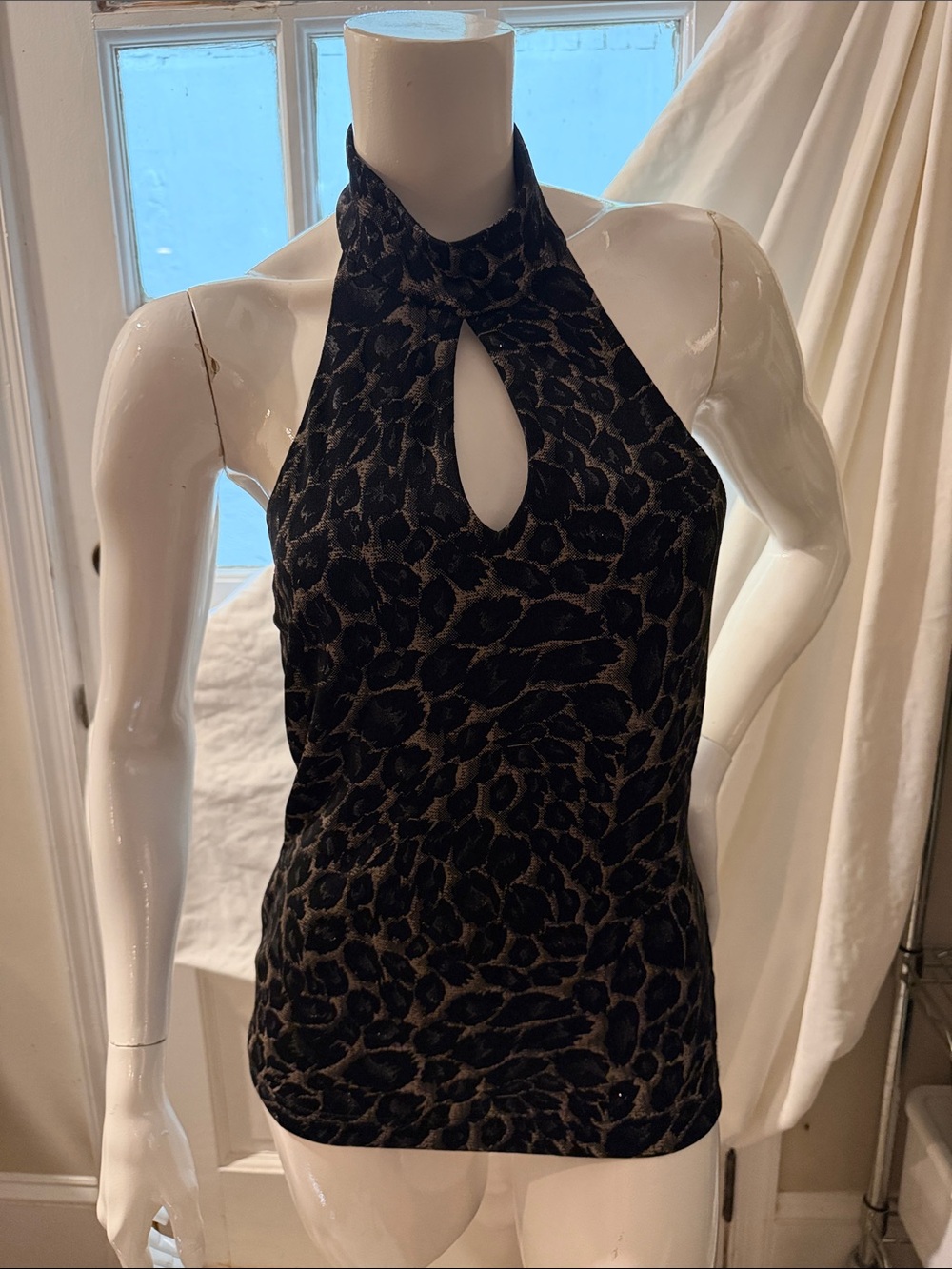 Joseph Ribkoff Black and Brown Keyhole Halter Top